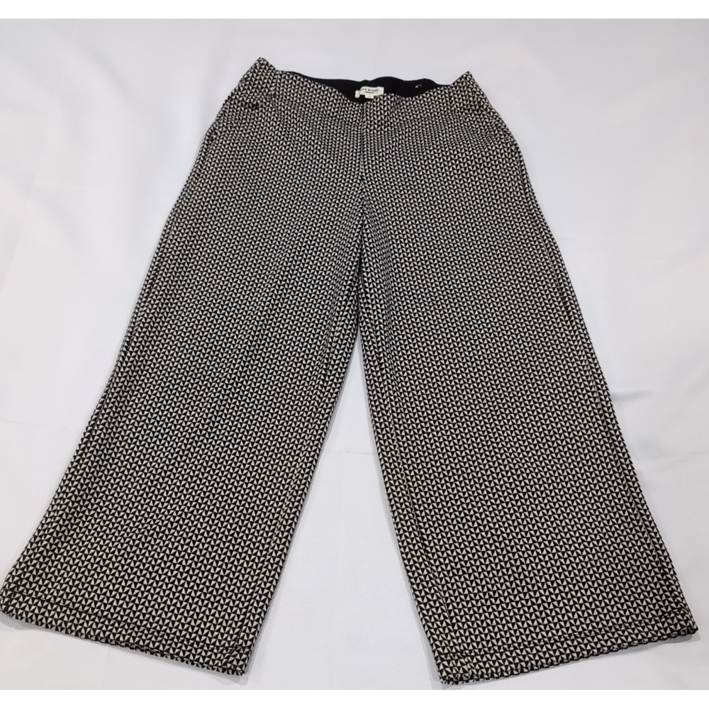 Max Studio Black White Geo Patterned Wide Leg Pants Size S Pockets Elastic Band
